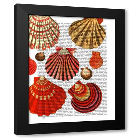 Red Clam Shells Black Modern Wood Framed Art Print by Fab Funky