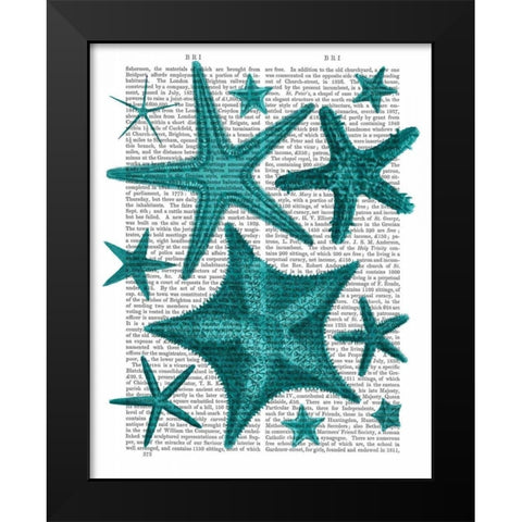 Green Starfish Collection Black Modern Wood Framed Art Print by Fab Funky