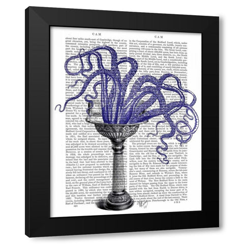 Octopus in Sink Black Modern Wood Framed Art Print with Double Matting by Fab Funky