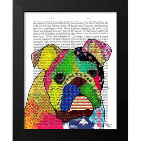 Patchwork Bulldog Black Modern Wood Framed Art Print by Fab Funky