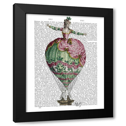 Hot Air Balloon Woman 2 Black Modern Wood Framed Art Print by Fab Funky