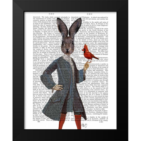 Rabbit and Bird Black Modern Wood Framed Art Print by Fab Funky