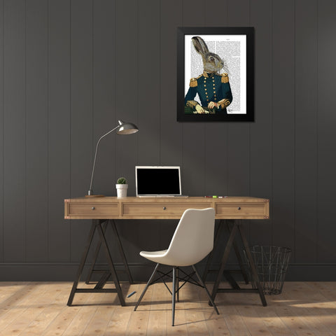 Lieutenant Hare Black Modern Wood Framed Art Print by Fab Funky