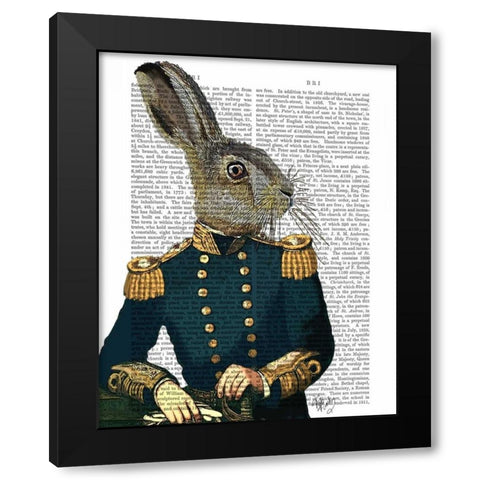 Lieutenant Hare Black Modern Wood Framed Art Print by Fab Funky
