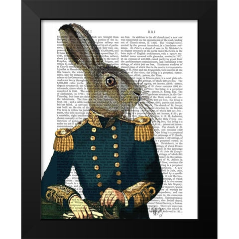 Lieutenant Hare Black Modern Wood Framed Art Print by Fab Funky
