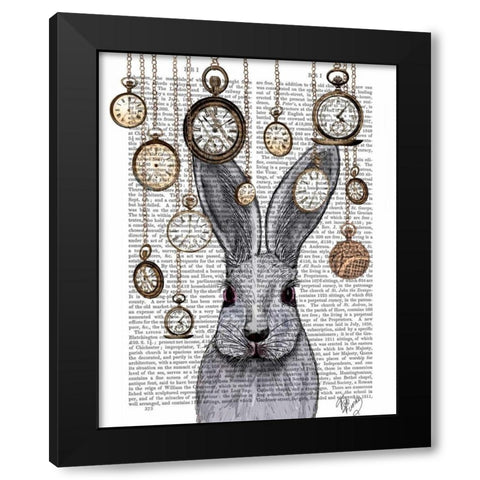 Rabbit Time Black Modern Wood Framed Art Print by Fab Funky