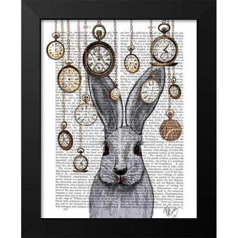 Rabbit Time Black Modern Wood Framed Art Print by Fab Funky