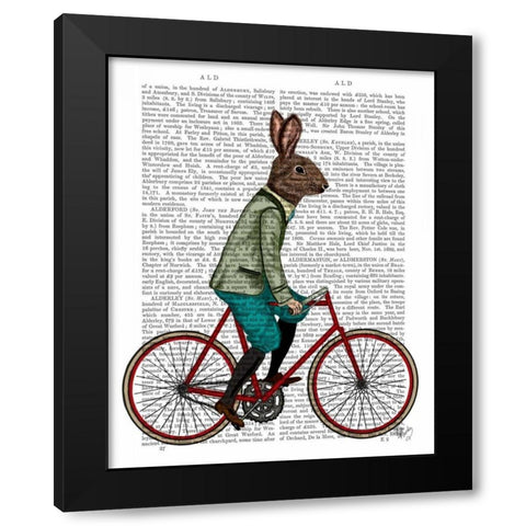 Rabbit On Bike Black Modern Wood Framed Art Print by Fab Funky