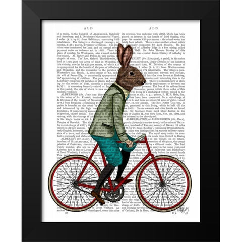 Rabbit On Bike Black Modern Wood Framed Art Print by Fab Funky