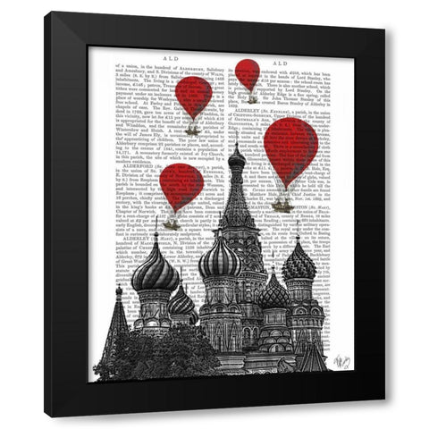 St Basils Cathedral and Red Hot Air Balloons Black Modern Wood Framed Art Print with Double Matting by Fab Funky