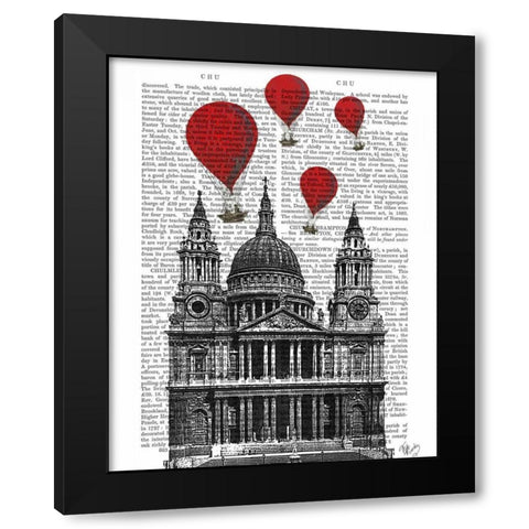 St Pauls Cathedral and Red Hot Air Balloons Black Modern Wood Framed Art Print with Double Matting by Fab Funky
