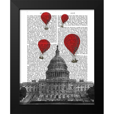 US Capitol Building and Red Hot Air Balloons Black Modern Wood Framed Art Print by Fab Funky