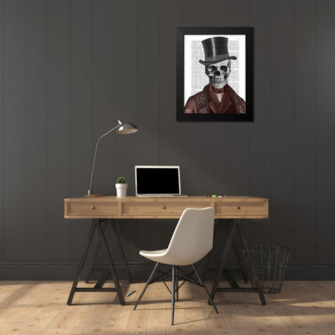 Skeleton Gentleman and Top hat Black Modern Wood Framed Art Print by Fab Funky