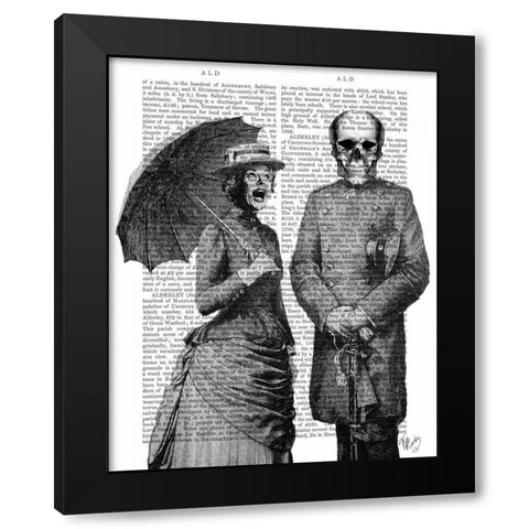 Screaming Woman and Skull Black Modern Wood Framed Art Print by Fab Funky