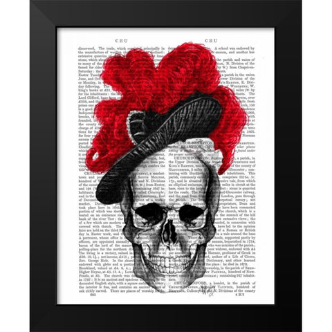 Skull with Red Hat Black Modern Wood Framed Art Print by Fab Funky