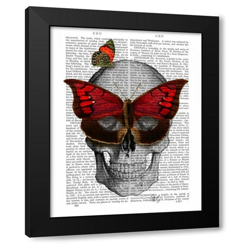 Pink Butterfly Mask Skull Black Modern Wood Framed Art Print by Fab Funky