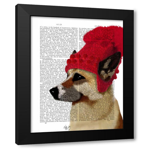 German Shepherd in Red Woolly Hat Black Modern Wood Framed Art Print by Fab Funky