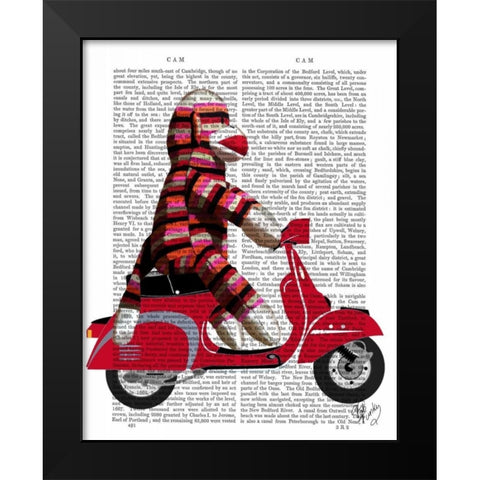 Sock Monkey on Moped Black Modern Wood Framed Art Print by Fab Funky