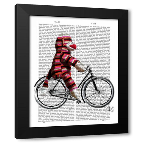Sock Monkey on Bicycle Black Modern Wood Framed Art Print by Fab Funky
