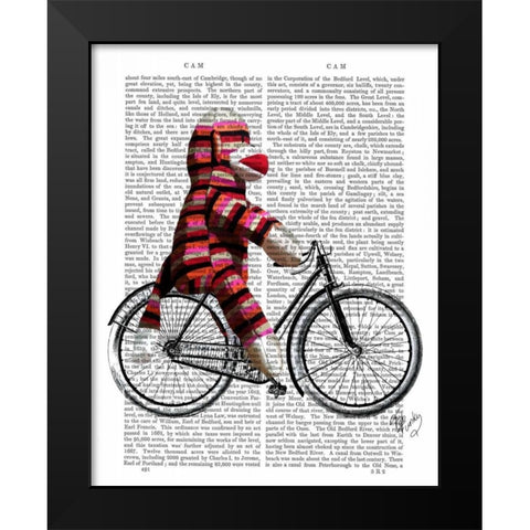 Sock Monkey on Bicycle Black Modern Wood Framed Art Print by Fab Funky
