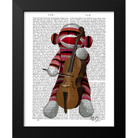 Sock Monkey and Cello Black Modern Wood Framed Art Print by Fab Funky