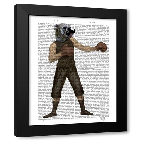 Boxing Bulldog Full Black Modern Wood Framed Art Print by Fab Funky