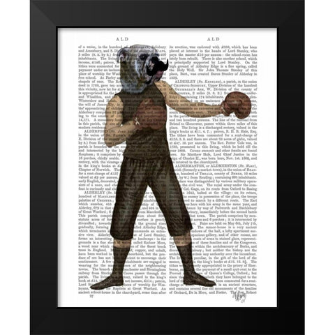 Boxing Bulldog Full Black Modern Wood Framed Art Print by Fab Funky
