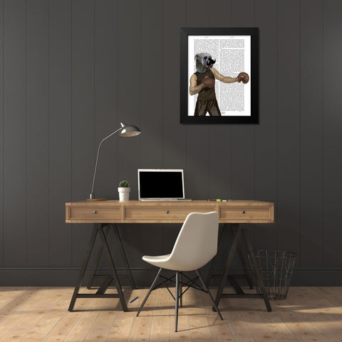 Boxing Bulldog Portrait Black Modern Wood Framed Art Print by Fab Funky