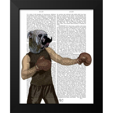 Boxing Bulldog Portrait Black Modern Wood Framed Art Print by Fab Funky