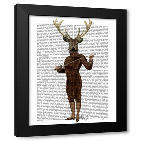 Fencing Deer Full Black Modern Wood Framed Art Print with Double Matting by Fab Funky