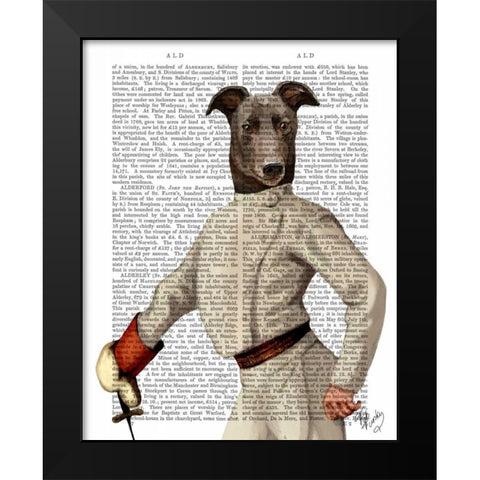 Greyhound Fencer in Cream Portrait Black Modern Wood Framed Art Print by Fab Funky