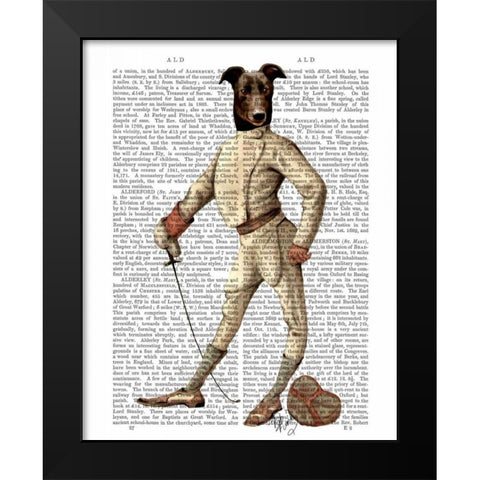 Greyhound Fencer in Cream Full Black Modern Wood Framed Art Print by Fab Funky