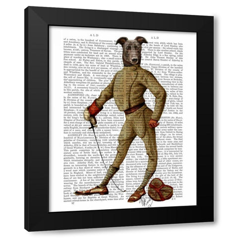 Greyhound Fencer Dark Full Black Modern Wood Framed Art Print with Double Matting by Fab Funky