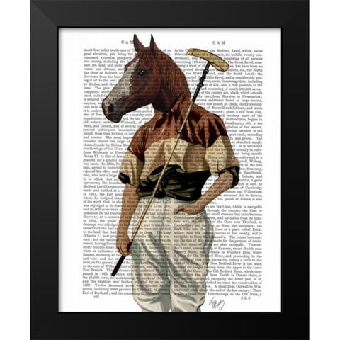 Polo Horse Portrait Black Modern Wood Framed Art Print by Fab Funky