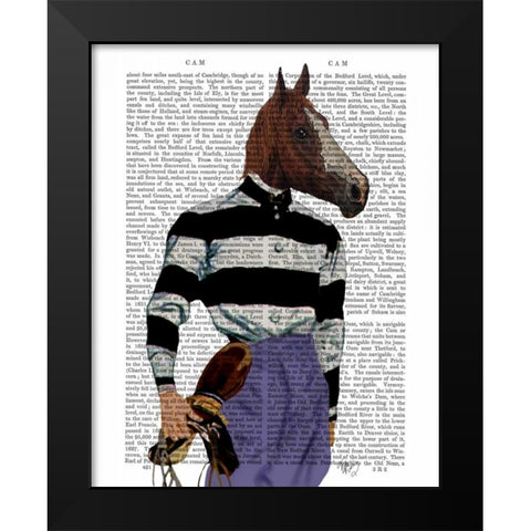 Horse Racing Jockey Portrait Black Modern Wood Framed Art Print by Fab Funky