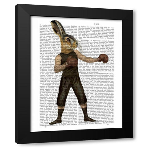 Boxing Hare Black Modern Wood Framed Art Print by Fab Funky