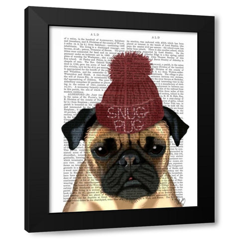 Snug Pug Black Modern Wood Framed Art Print with Double Matting by Fab Funky