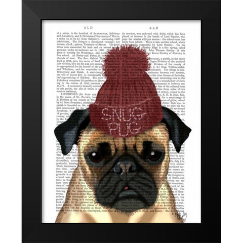 Snug Pug Black Modern Wood Framed Art Print by Fab Funky