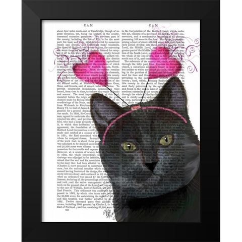 Black Cat Valentines Black Modern Wood Framed Art Print by Fab Funky