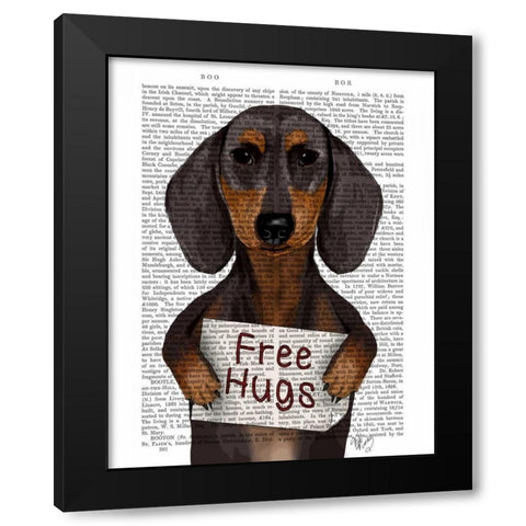 Dachshund Free Hugs Black Modern Wood Framed Art Print with Double Matting by Fab Funky