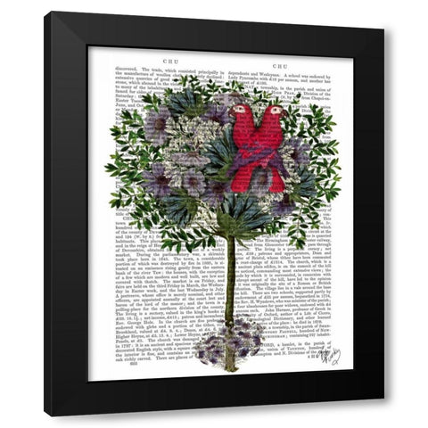 Love Birds in a Tree Black Modern Wood Framed Art Print by Fab Funky