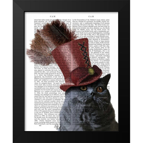 Grey Cat With Steampunk Top Hat Black Modern Wood Framed Art Print by Fab Funky