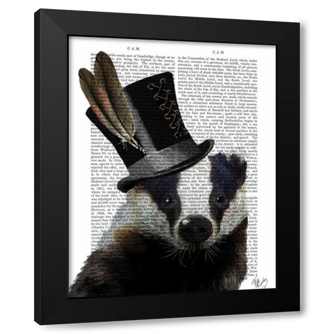 Steampunk Badger in Top Hat Black Modern Wood Framed Art Print by Fab Funky