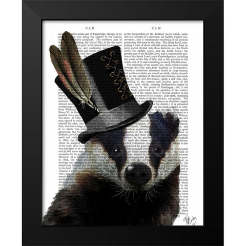 Steampunk Badger in Top Hat Black Modern Wood Framed Art Print by Fab Funky