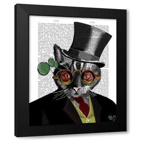 Steampunk Cat - Top Hat and red yellow glasses Black Modern Wood Framed Art Print by Fab Funky