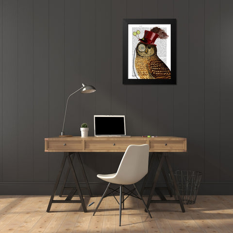 Owl With Top Hat Black Modern Wood Framed Art Print by Fab Funky