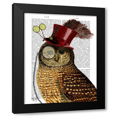 Owl With Top Hat Black Modern Wood Framed Art Print by Fab Funky