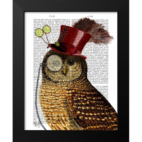 Owl With Top Hat Black Modern Wood Framed Art Print by Fab Funky