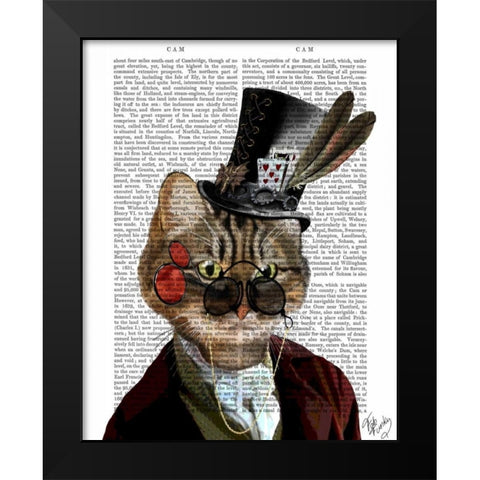 Phileas Feline Steampunk Cat and Top Hat Black Modern Wood Framed Art Print by Fab Funky