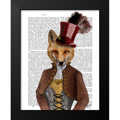 Vivienne Steampunk Fox Black Modern Wood Framed Art Print by Fab Funky